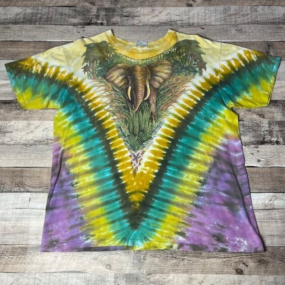 Liquid Blue Shirt XL Tie Dye Vintage 90s Elephant Jungle Wildlife Nature Animal‎